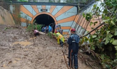 Area Rel KAI Sumberpucung - Pohgajih Tertimbun Longsor, Perjalanan KAI Terganggu