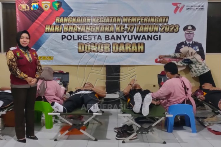 Polresta Banyuwangi Sumbang Puluhan Kantong Darah Sambut HUT Bhayangkara