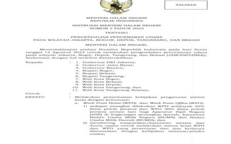 Mendagri Terbitkan Instruksi Pengendalian Pencemaran Udara di Jabodetabek