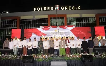 Kawal Pemilu Serentak Damai, Polres Gresik Gelar Gresik Bersholawat dan Doa Bersama