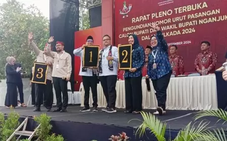 KPU Nganjuk Gelar Pengundian Paslon, Ini Nomor Urut Masing-masing Paslon 