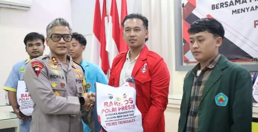 Polres Trenggalek Gandeng Mahasiswa, Bagikan 200 Paket Sembako untuk Warga Kurang Mampu