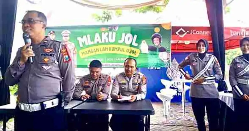 Edukasi Keselamatan Berkendara, Satlantas Sosialisasi dan Makan Bareng Ratusan Driver Ojol