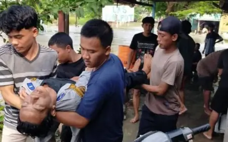 Nekad Menerobos, Petugas Dishub Gresik Terseret Banjir hingga Pingsan, Motor Hilang