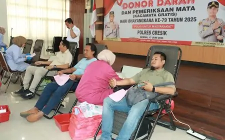 Donor Darah dan Pengobatan Mata Gratis,  Polres Gresik Diserbu Warga
