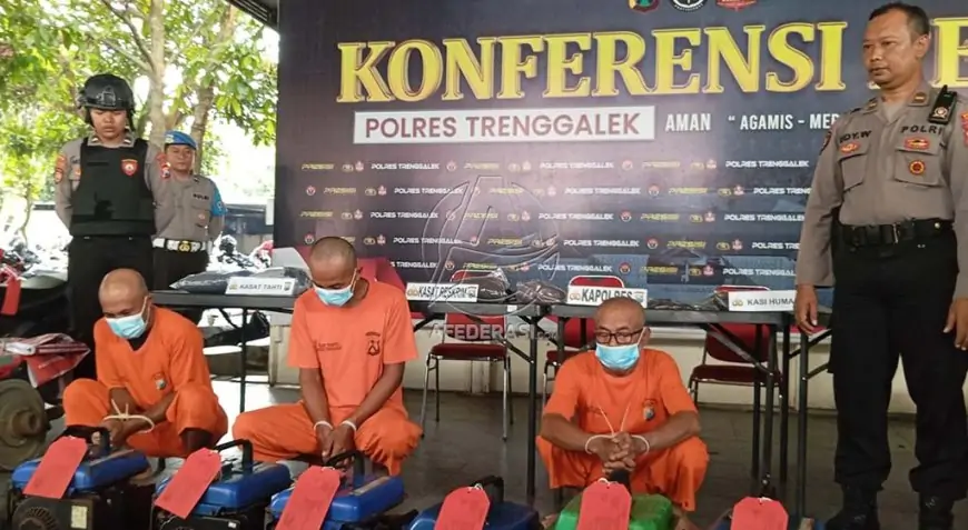 Polres Trenggalek Bongkar Jaringan Pencuri Genset Kapal dan Mesin Diesel, Tiga Pelaku Dibekuk