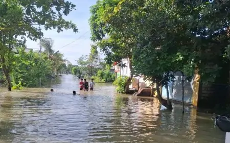 Banjir Kali Lamong Masih Menggenang