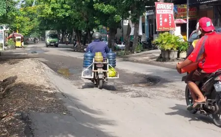Duh! Jalan Sumargo Lamongan Membentuk Gundukan dan Berlobang