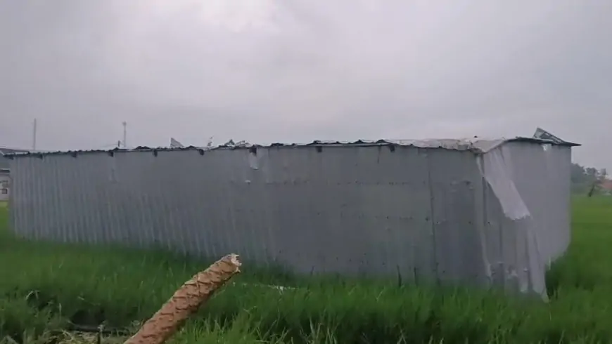 Puting Beliung Kembali Terjang Lamongan, Gudang Material Terbang ke Tengah Sawah