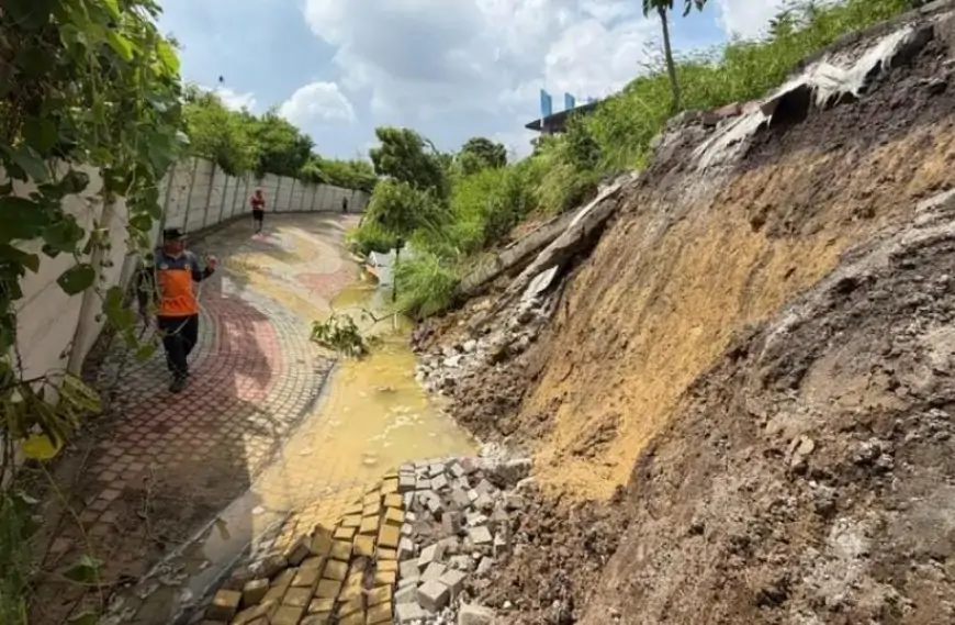 Hujan Deras Picu Jogging Track Stadion Gejos Longsor, BPBD Pasang Garis Pengaman