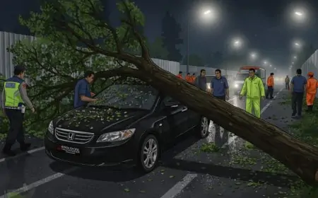 Hujan Angin di Lamongan, Tumbangkan Pohon dan Timpa Mobil Milik ASN asal Trenggalek