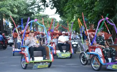 Dukung Transportasi Ramah Lingkungan Kapolres Gresik bersama Forkopimda Kompak Naik Becak Listrik