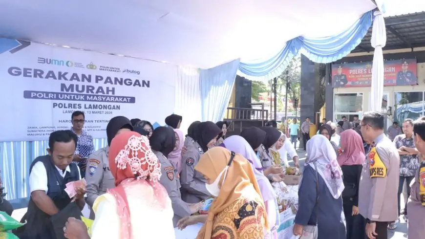 Ringankan Beban Warga Jelang Lebaran, Polres Lamongan Gelar Gerakan Pangan Murah