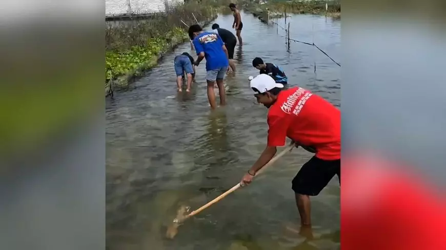 Banjir Mulai Surut, Pemuda Bojoasri Lamongan Sikat Jalan Berlumut yang Membahayakan Warga