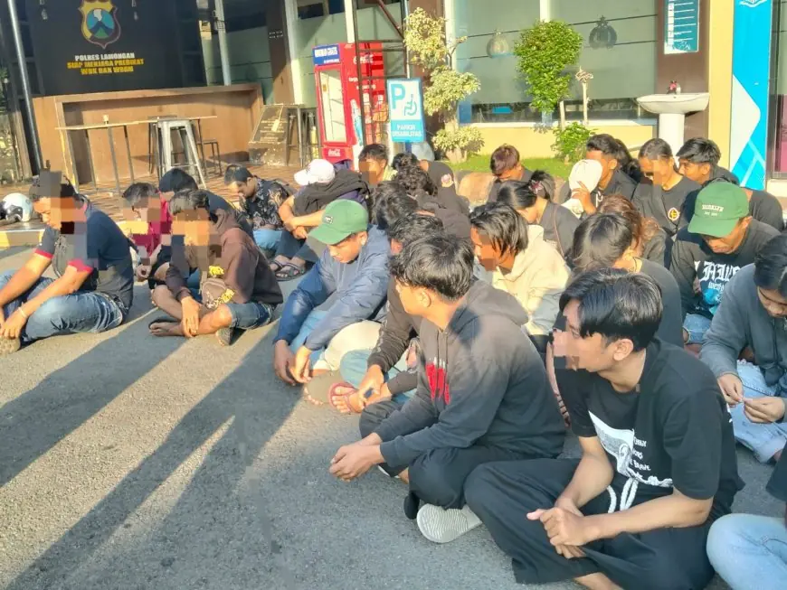 Polres Lamongan Amankan 74 Pemuda dan Puluhan Motor Brong Saat Pengamanan Pengesahan Warga Baru PSHT